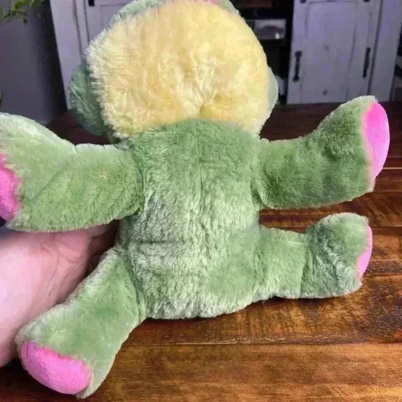 Frog Green Plush Stuffed Toy Big Eyes Pink Yellow 10" - Picture 3 of 6
